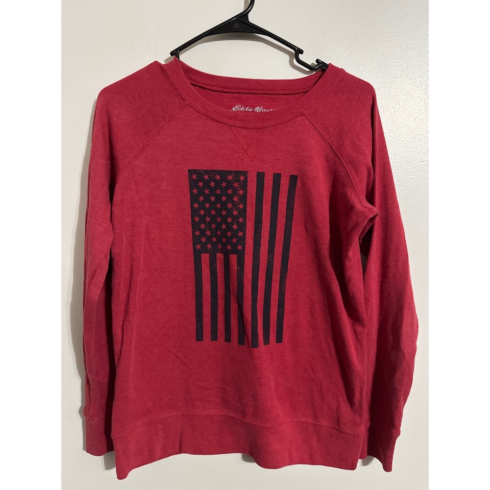 Eddie Bauer Legendwash Red American Flag Graphic Sweatshirt Womens XS Raglan